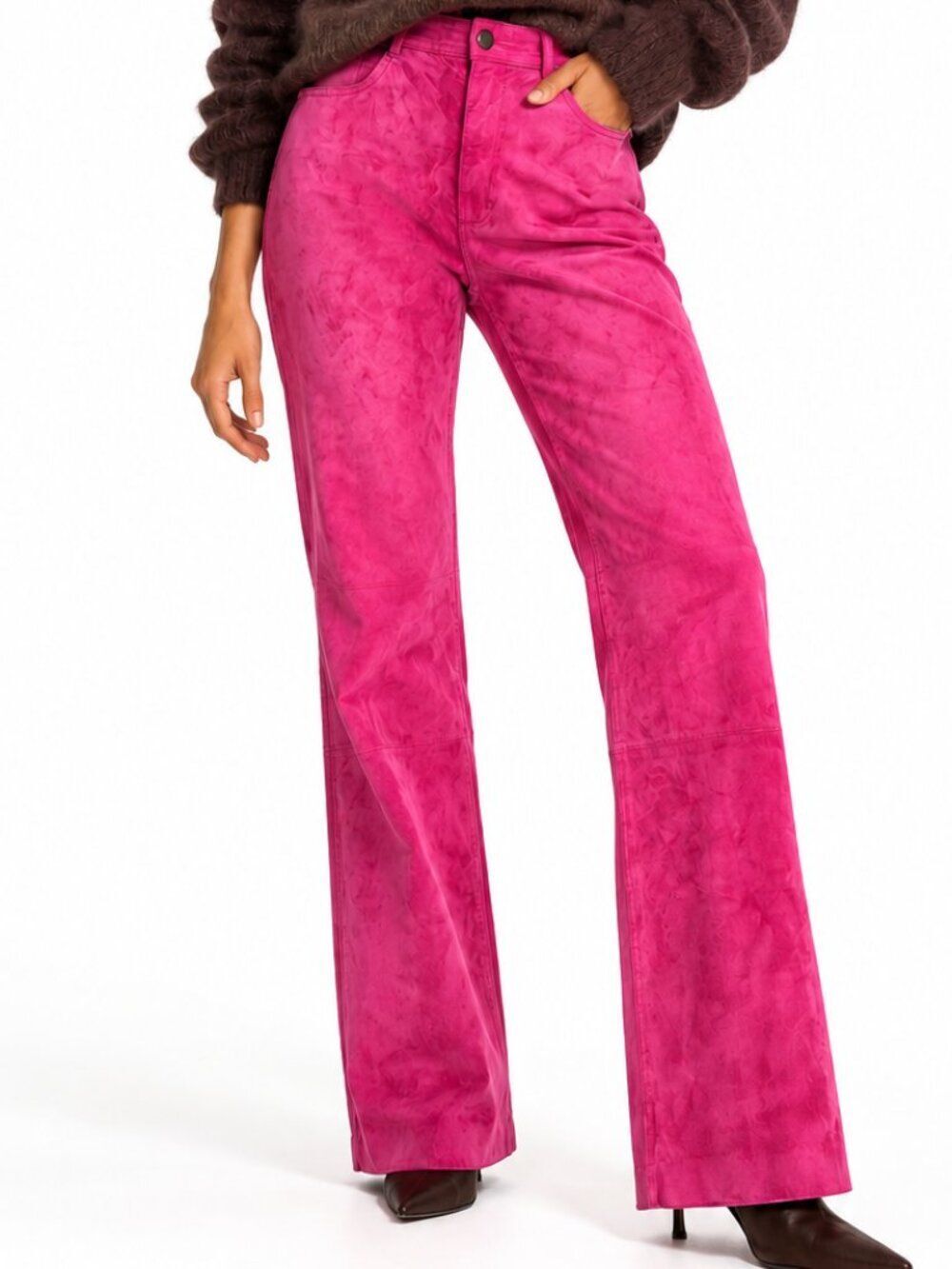 Lilly Pulitzer Hot Pink 100% Pig Suede Leather Pants Size 6 Y2K Straight Leg